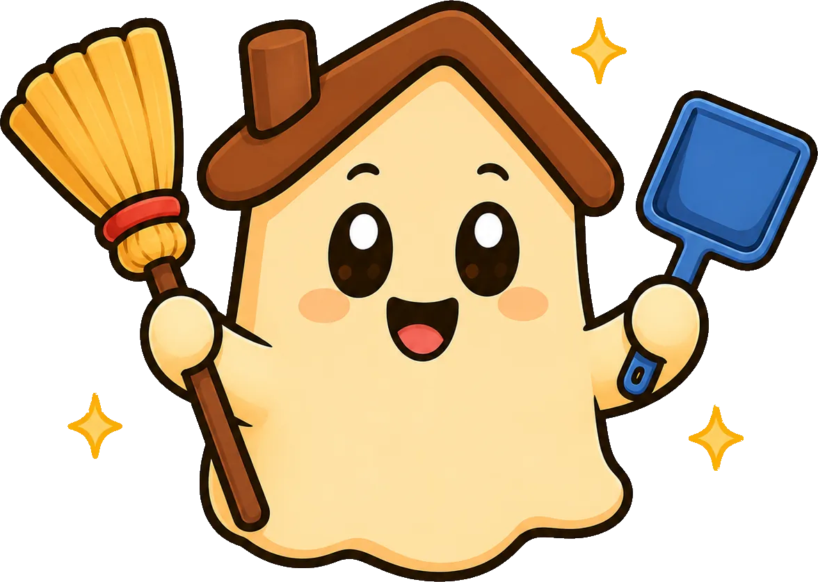 Rumy holding a broom